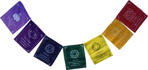 Stoff-Wimpelkette KANKAI, 7 bunte Chakra-Fahnen 20x25cm, 140cm Länge