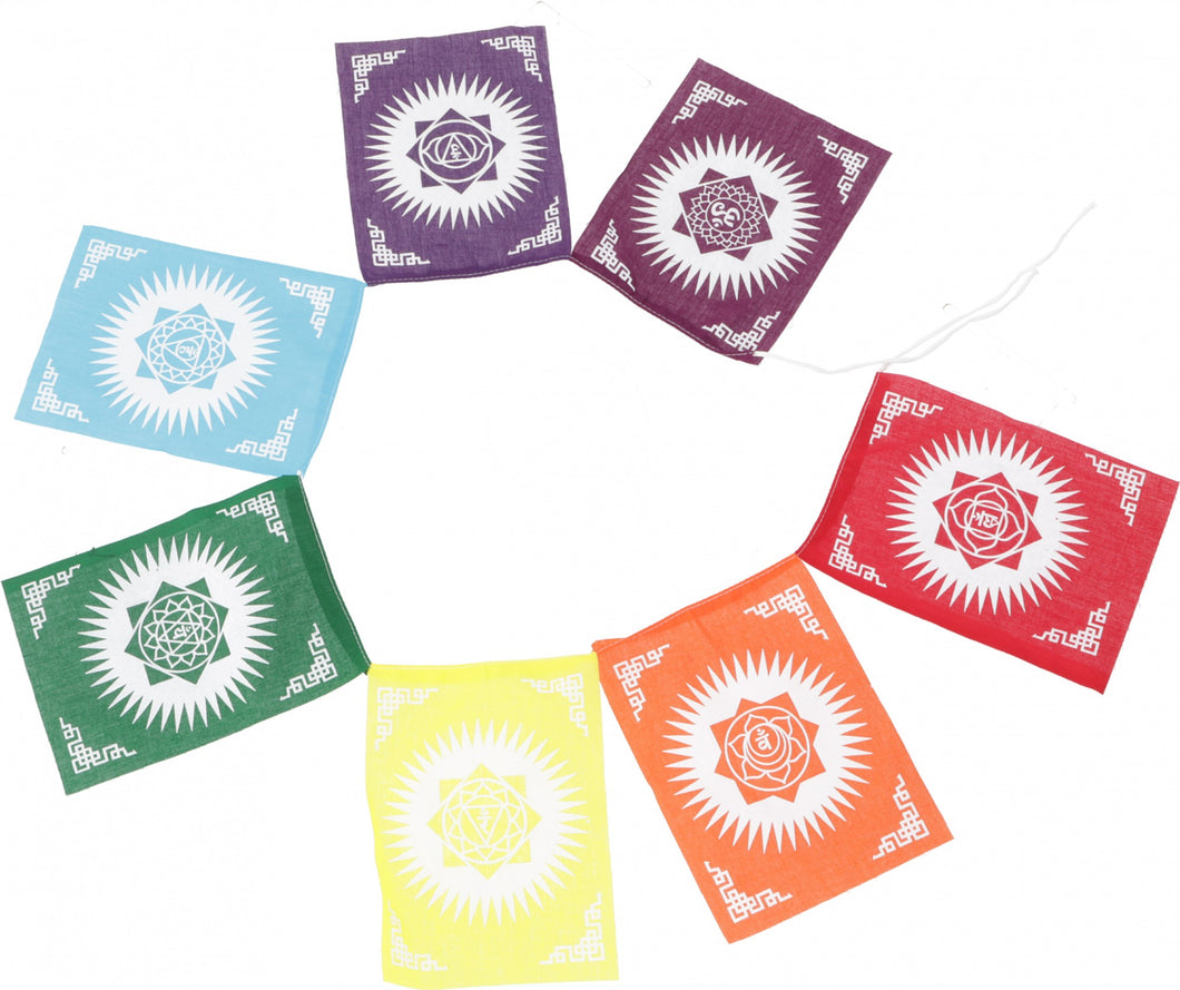 Chaîne de fanions en tissu BAGMATI, 7 drapeaux chakra colorés 14x19cm, longueur 100cm