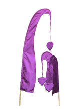 Load image into Gallery viewer, Balifahne LITTLE SANUR mit Holzstange, mit herzförmiger Spitze lila

