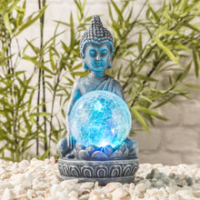 Charger l&#39;image dans la galerie, LED Solar Buddha mit Crackle Glaskugel und Farbwechsel, ca. 20 cm
