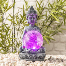 Load image into Gallery viewer, LED Solar Buddha mit Crackle Glaskugel und Farbwechsel, ca. 20 cm

