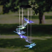Load image into Gallery viewer, LED Solar Windspiel mit 6 Schmetterlingen und Farbwechsel, ca. 60 cm Länge
