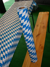Load image into Gallery viewer, Biertischfolie mit blau-weißen Rauten, 50 x 1m, Lackfolie
